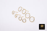 14 K Gold Hoop Stud Round Earrings, 7 mm 925 Sterling Silver High Quality Donut Ring Stud Post Findings # 2611, Closed Loop Minimalist Ring