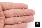 14 K Gold Hoop Heart Stud Earrings #2217, 10 mm Heart Shaped Stud Post Findings, Soldered Minimalist Hollow Heart