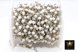 Natural Pearl Rosary Silver Chain, 4 mm Dainty Freshwater Beads Chain CH #520, Silver Wire Wrapped