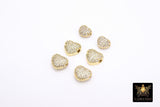 CZ Pave Gold Heart Bead, 7 mm Genuine 18 K Gold Heart Shape Plated Beads with Hole #2615, Side to Side Holes