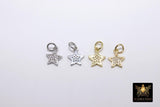 CZ Micro Pave Gold Star Charms, Silver Mini Star Dangles #14, Cubic Zirconia Small Mini Stars