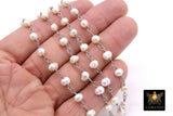 Natural Pearl Rosary Silver Chain, Freshwater Beaded Rosary Chain CH #519, Silver Wire Wrapped