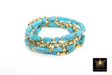 Baby Blue Turquoise Gold Nugget Stretchy Beaded Bracelet Stacks