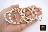 White Turquoise Beige Cream Beaded Gold Stretchy Bracelet Stack