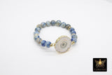 White Druzy Blue White Sodalite Stretchy Gold Bracelet