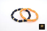 Heishi Beaded Soccer Ball Bracelet, Navy Blue Orange White Gold Stretchy Bracelet, Auburn Tiger Mom Team School Spirit Beaded Bracelets