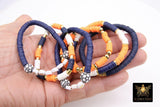 Heishi Beaded Soccer Ball Bracelet, Navy Blue Orange White Gold Stretchy Bracelet, Auburn Tiger Mom Team School Spirit Beaded Bracelets