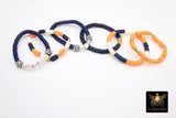 Heishi Beaded Soccer Ball Bracelet, Navy Blue Orange White Gold Stretchy Bracelet, Auburn Tiger Mom Team School Spirit Beaded Bracelets