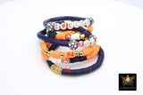 Heishi Beaded Soccer Ball Bracelet, Navy Blue Orange White Gold Stretchy Bracelet, Auburn Tiger Mom Team School Spirit Beaded Bracelets