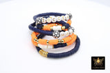 Heishi Beaded Soccer Ball Bracelet, Navy Blue Orange White Gold Stretchy Bracelet, Auburn Tiger Mom Team School Spirit Beaded Bracelets