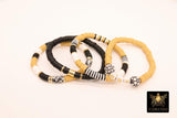 Heishi Soccer Mom Beaded Bracelet, Black and Gold Stretchy Bracelet, New Orleans Saints Team Spirit Beaded Bracelet Stacks