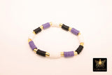 Soccer Mom Heishi Beaded Bracelet, 6 mm Purple White Black Gold Stretchy Bracelet, Flat Heishi Team Spirit Clay Beaded Bangles