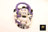 Soccer Football Mom Purple Black White Stretchy Heishi Flat Beaded Bracelet Stacks