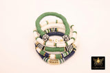 Soccer Mom Heishi Beaded Bracelet, 6 mm Green White Navy Gold Stretchy Bracelet, Flat Heishi Team Spirit Clay Beaded Bangles