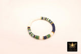 Soccer Mom Heishi Beaded Bracelet, 6 mm Green White Navy Gold Stretchy Bracelet, Flat Heishi Team Spirit Clay Beaded Bangles