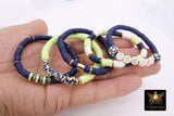 Soccer Mom Heishi Beaded Bracelet, 6 mm Lime Green White Navy Gold Stretchy Bracelet, Flat Heishi Team Spirit Clay Beaded Bangles