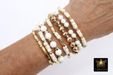 White Turquoise Beaded Bracelets, Gold and Creamy Beige Stretchy Bracelet Stacks, Cube Beaded Crystal Bracelets