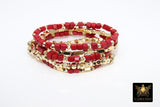 Red and Gold Beaded Bracelet, Red Cube Stretchy Bracelet, Gold Nugget Team Spirit Stacks