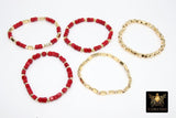 Red and Gold Beaded Bracelet, Red Cube Stretchy Bracelet, Gold Nugget Team Spirit Stacks