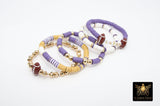 LSU Heishi Beaded Bracelet, 6 mm Purple White Gold Stretchy Bracelet #795, Square Heishi Tigers Mom Team Spirit Clay Beaded Bangles - #1 Purple-Round Bead