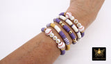 LSU Heishi Beaded Baseball Bracelet, 6 mm Purple White Gold Stretchy Bracelet, Letter Name Heishi Tigers Mom, Team Spirit Clay Beaded Bangle