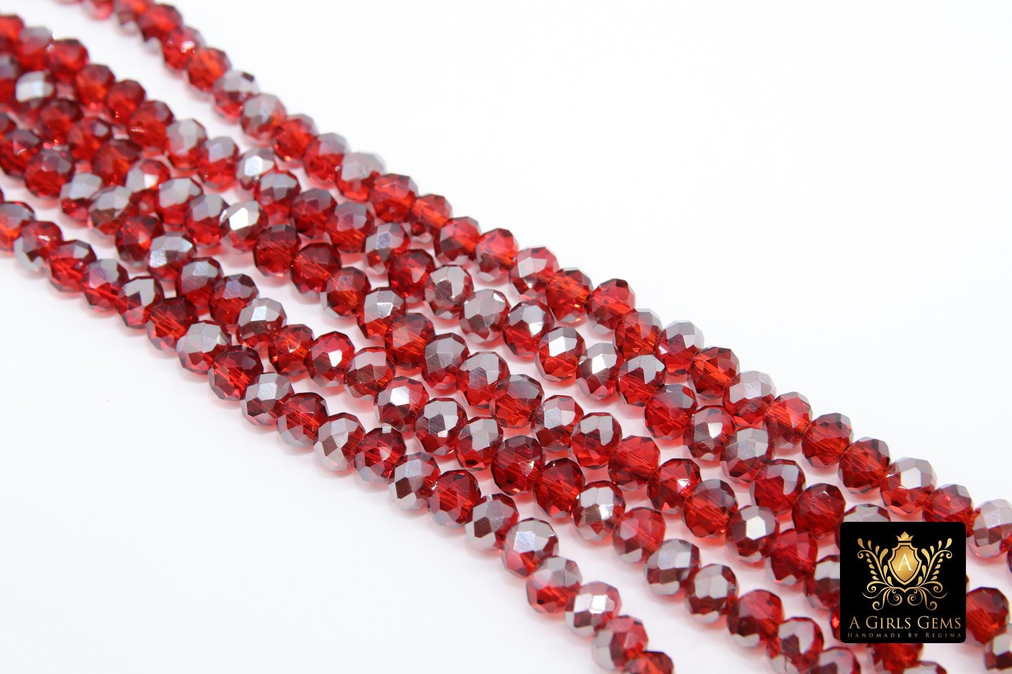 Red Crystal Rondelle Beads, 6 mm Ruby Red beads in BS #320, Bright Red Rondelle Multi Color