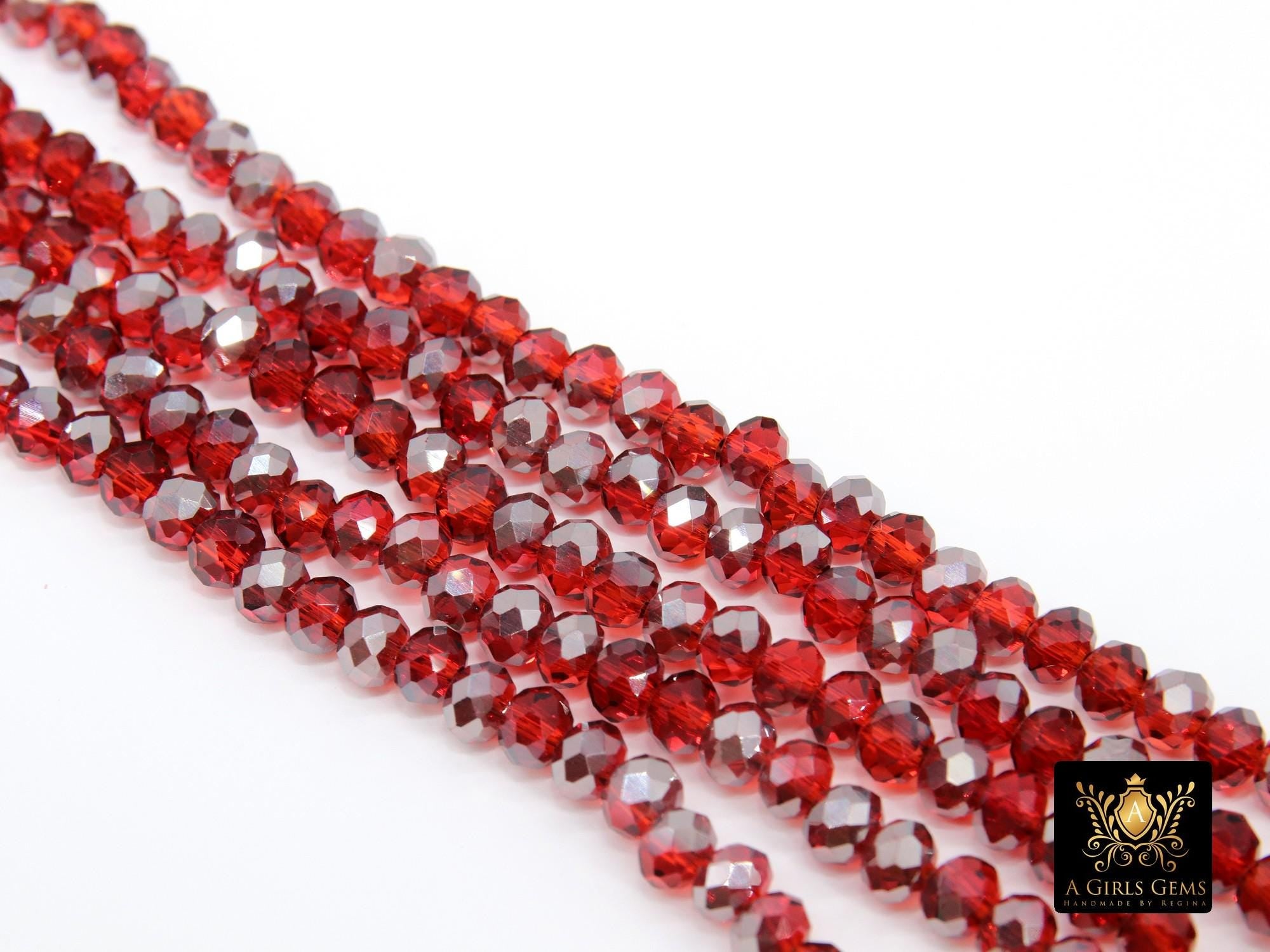 Red Crystal Rondelle Beads, 6 mm Ruby Red beads in BS #320, Bright Red Rondelle Multi Color