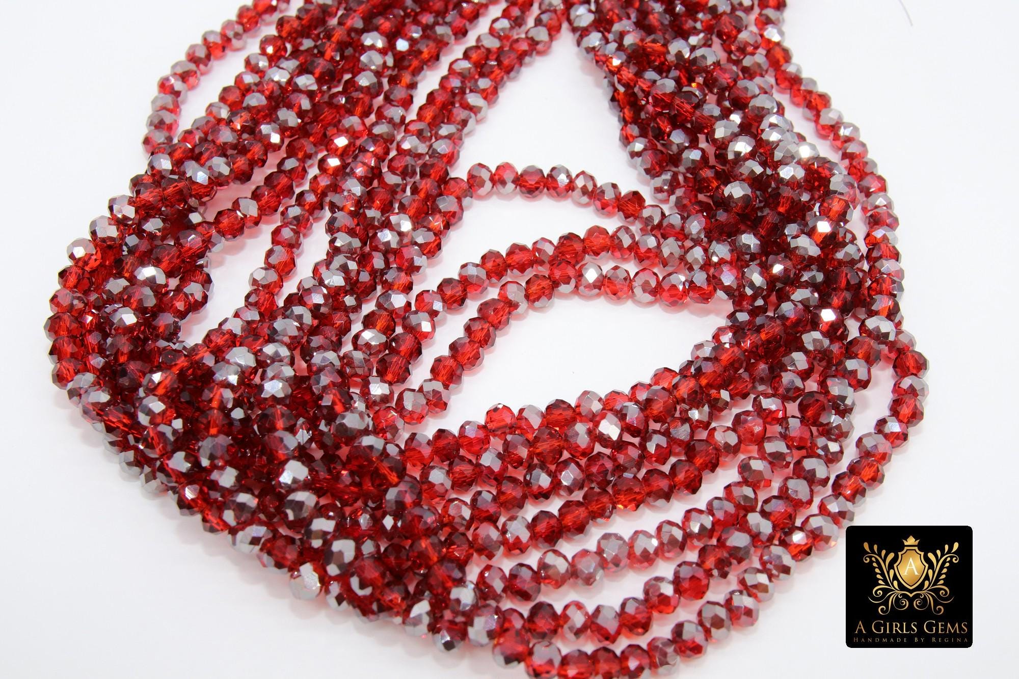 Red Crystal Rondelle Beads, 6 mm Ruby Red beads in BS #320, Bright Red Rondelle Multi Color