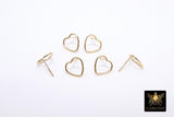 14 K Gold Hoop Heart Stud Earrings #2217, 10 mm Heart Shaped Stud Post Findings, Soldered Minimalist Hollow Heart