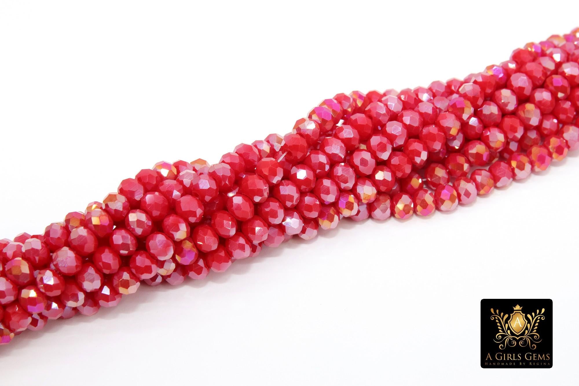 Christmas Red Crystal Beads, 6 mm Red Electroplate Faceted Beads BS #319, Fuchsia Red Rondelle, 15.5 inch Strand