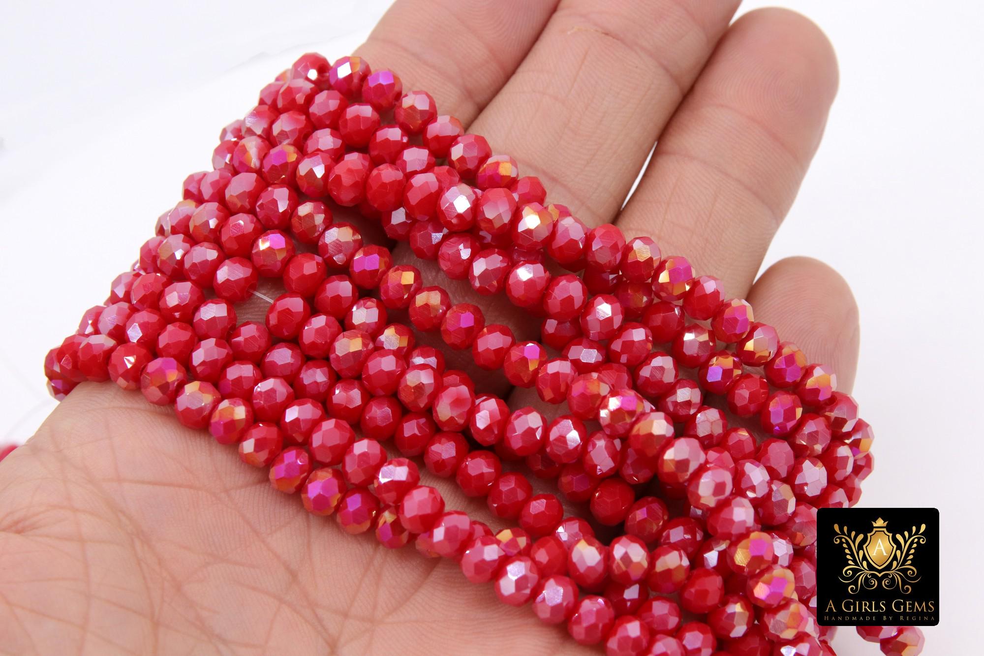 Christmas Red Crystal Beads, 6 mm Red Electroplate Faceted Beads BS #319, Fuchsia Red Rondelle, 15.5 inch Strand