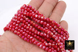 Christmas Red Crystal Beads, 6 mm Red Electroplate Faceted Beads BS #319, Fuchsia Red Rondelle