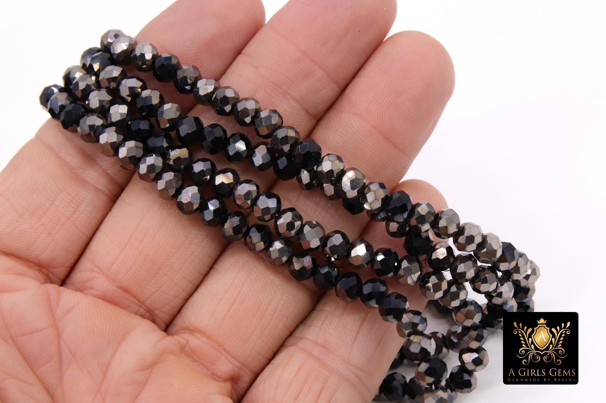 Black Gray Crystal Electroplate Rondelle 6 mm Bead Strand