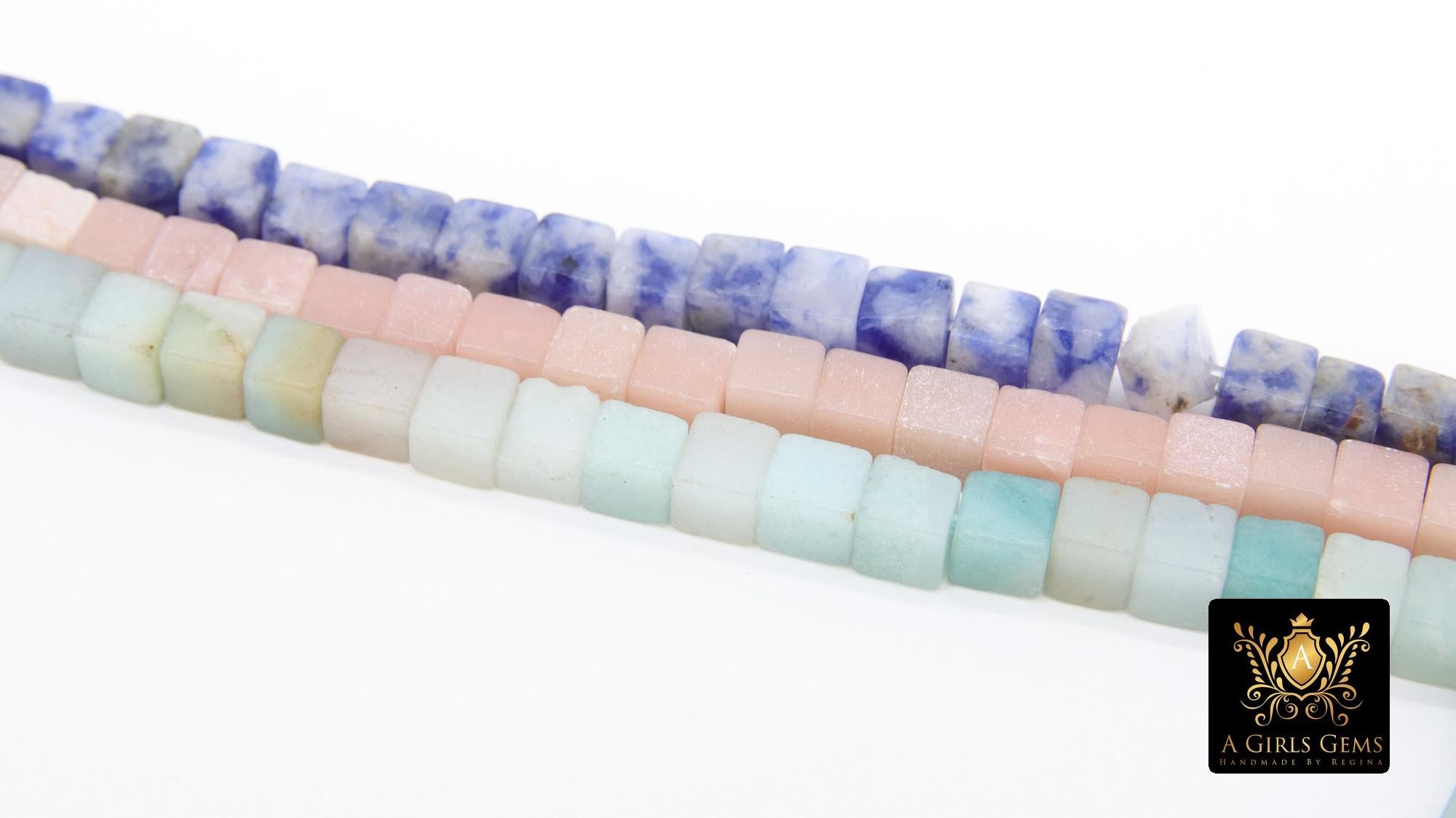 Gemstone Square Beads, Square Amazonite Cube Beads BS #166, 4 mm Spot Blue Jasper, Pink Opal Cube Beads, 15.7 inch Strands