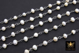 Natural Pearl Rosary Silver Chain, Freshwater Beaded Rosary Chain CH #519, Silver Wire Wrapped