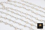 Natural Pearl Silver Chain, Freshwater Beaded Rosary Chain CH #519, Silver Wire Wrapped