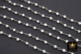 Natural Pearl Rosary Silver Chain, 4 mm Dainty Freshwater Beads Chain CH #520, Silver Wire Wrapped