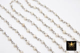 Natural Pearl Rosary Silver Chain, 4 mm Dainty Freshwater Beads Chain CH #520, Silver Wire Wrapped