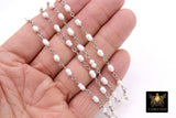 Natural Pearl Rosary Silver Chain, 4 - 6 mm Freshwater Beaded Rosary Chain CH #513, Silver Wire Wrapped