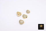 CZ Pave Gold Heart Bead, 7 mm Genuine 18 K Gold Heart Shape Plated Beads with Hole #2615, Side to Side Holes