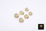 CZ Pave Gold Heart Bead, 7 mm Genuine 18 K Gold Heart Shape Plated Beads with Hole #2615, Side to Side Holes