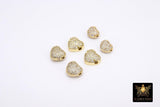 CZ Pave Gold Heart Bead, 7 mm Genuine 18 K Gold Heart Shape Plated Beads with Hole # 2615, Side to Side Holes