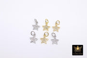 CZ Micro Pave Gold Star Charms, Silver Mini Star Dangles #14, Cubic Zirconia Small Mini Stars