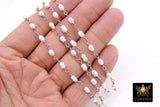 Freshwater Long Rice Pearl 4 mm 6 mm Silver Wire Wrapped Rosary Chain Unfinished