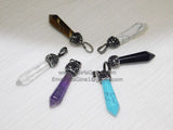 Zircon Cap Charms, Natural Amethyst - Quartz -Blue Sandstone -Tiger Eye -Turquoise Gemstone Points # 659, Long Dagger Gemstone Charms