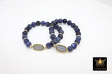 Blue Navy Druzy Beaded Bracelet, Sodalite Gold Stretchy Bracelet #795, Druzy Charm Bracelet