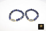 Blue Navy Druzy Beaded Bracelet, Sodalite Gold Stretchy Bracelet #795, Druzy Charm Bracelet