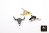 Gold Cow Skull Charm Beads, Black Silver Cow Beads #184, Animal Beads Bull Skulls