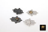 Hand Hamsa Protection Connectors, CZ Micro Pave Hand of Fatima # 360, Silver or Black Links