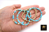 Baby Blue Turquoise Beaded Bracelets, Gold and Blue Stretchy Bracelet Stacks, Cube Beaded Crystal Bracelets